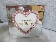 Heart Photo Frame Glass  Pink With Faux Crystal Holds A 4" X 4" Photo New