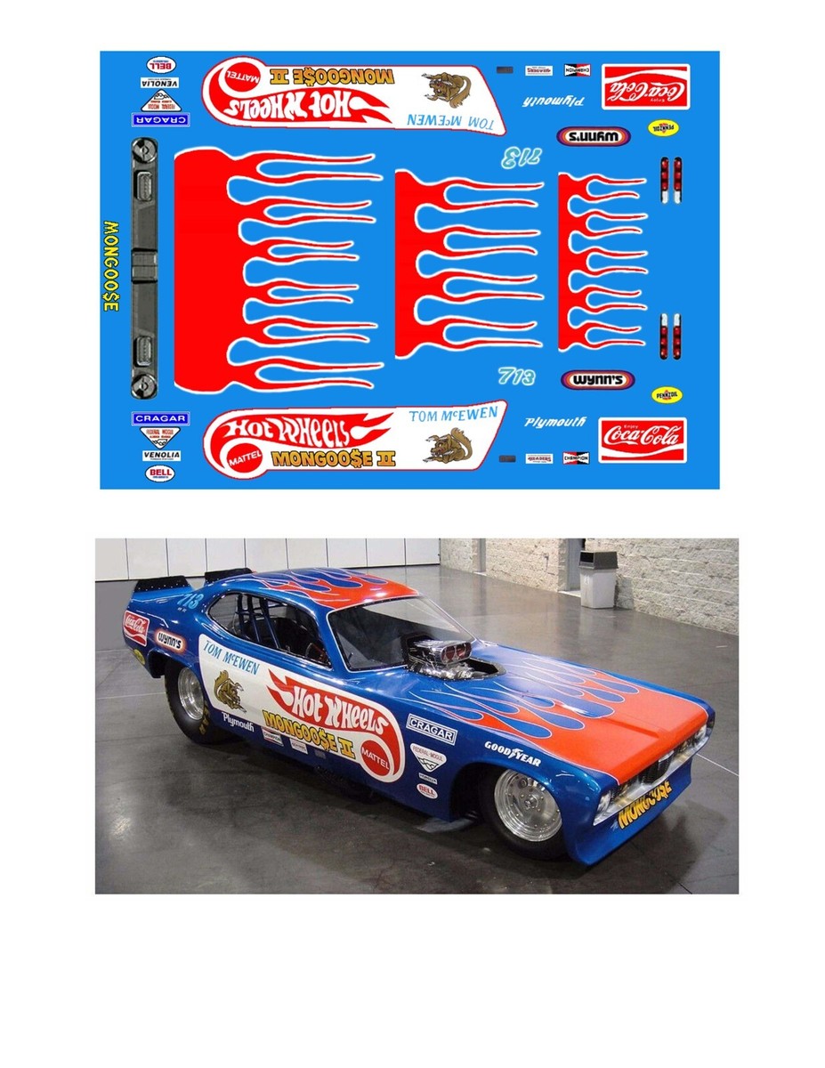 Tom McEwen Mongoose II Funny Car decal 1/24 scale Revelle MPC | eBay