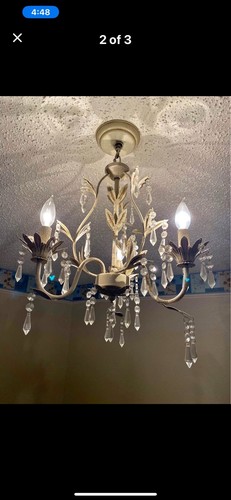 Chandelier Gold Armed 3 Head Metal Pendant Light Fixture Vintage - Picture 3 of 3