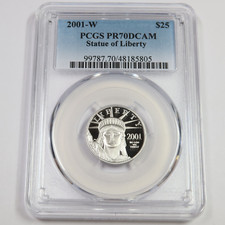 2001 W PCGS PR70 DCAM PROOF 1/4oz Platinum Eagle Statue Liberty US $25 #46828A 2050.92 per troy oz