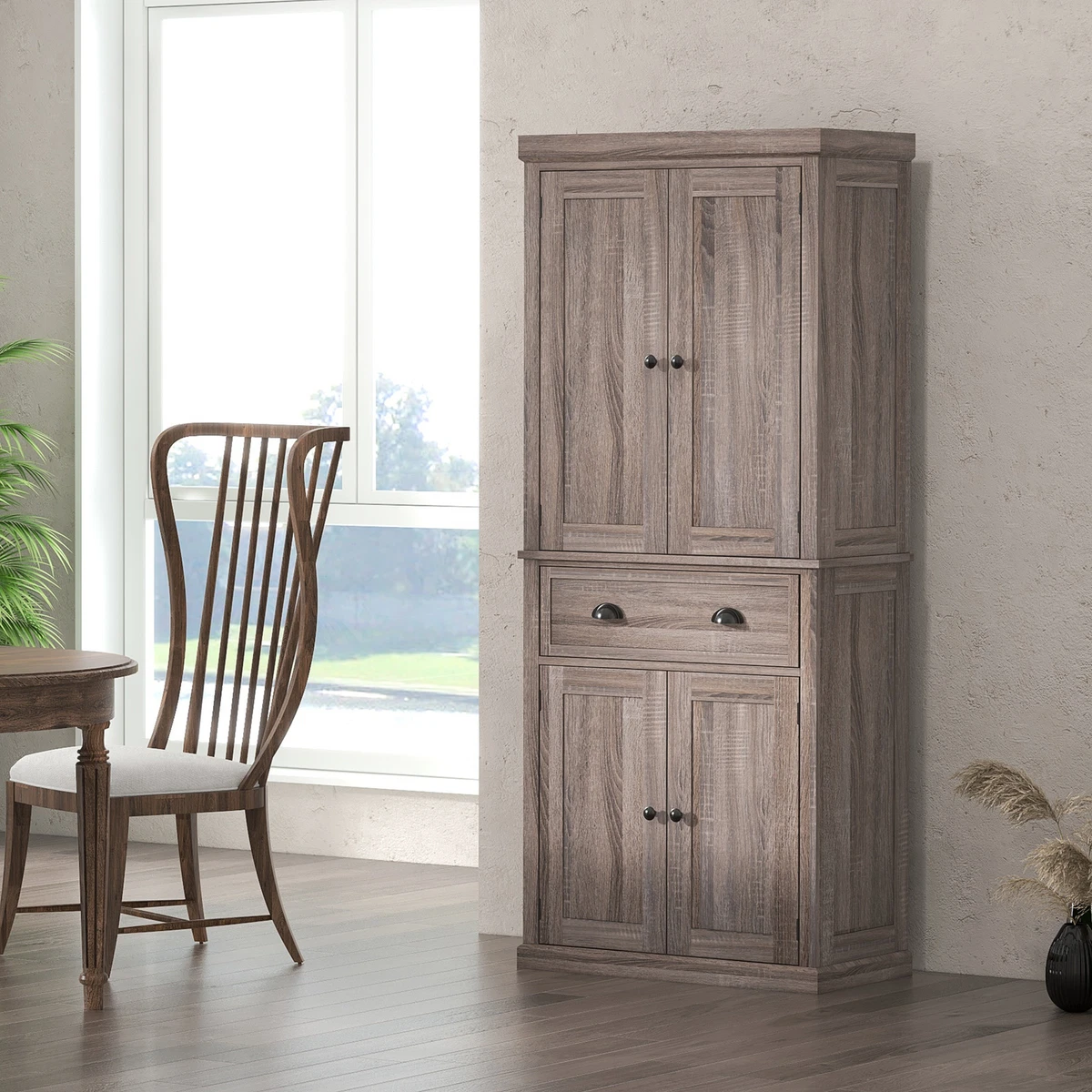 Traditional Colonial Freestanding Kitchen Pantry Cupboard Storage Cabinet Brown