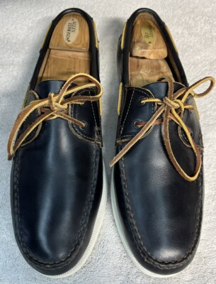 Allen Edmonds Navy Leather Moccasin Boat Shoes with White Laces Allen Edmonds Blue Leather Boat Shoes, Size 9D - Etsy main image 2
