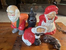Vintage Mr and Mrs Santa Clause Lighted Stove Dog Cat Ceramic Display