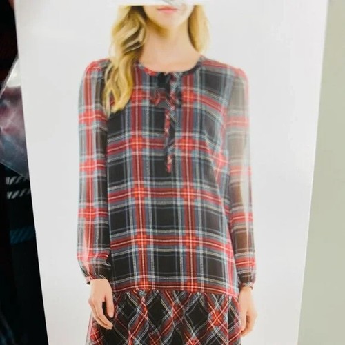 Draper James Tiered Dress Women S Red Tartan Plaid Long Sleeve Lined New Holiday - Picture 4 of 10