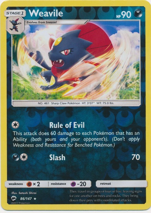 PO-05 Reverse Holo Weavile 86/147 Rare SM - Burning Shadows
