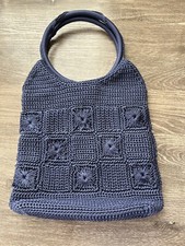 Crochet Round Handle Fun Pattern Blue Handbag OS Purse Cottagecore Vacation