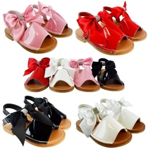 KIDS CHILDRENS INFANTS GIRLS DIAMANTE BOW SPANISH PATENT SUMMER PEEP TOW SANDALS