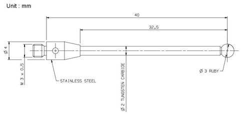 CMM Tastkopf M3 Gewindetonde Stylus 3mm Rubin 3D Schnupper Taststift KMG Sonde - Bild 6 von 6