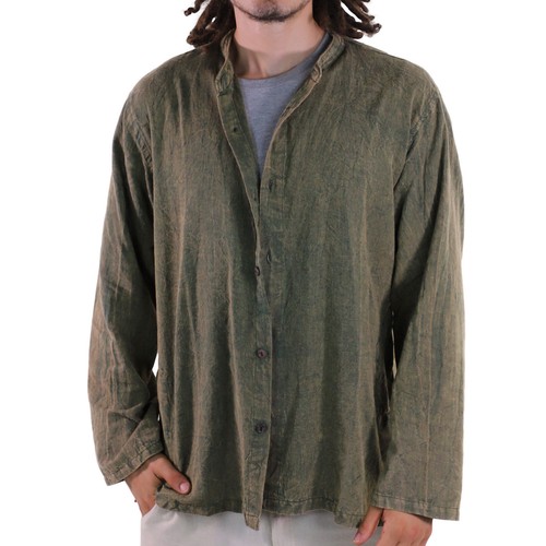 Kunst und Magie Camicia Uomo Slavato Fischerhemd Casual Goa Arte - Foto 8 di 21