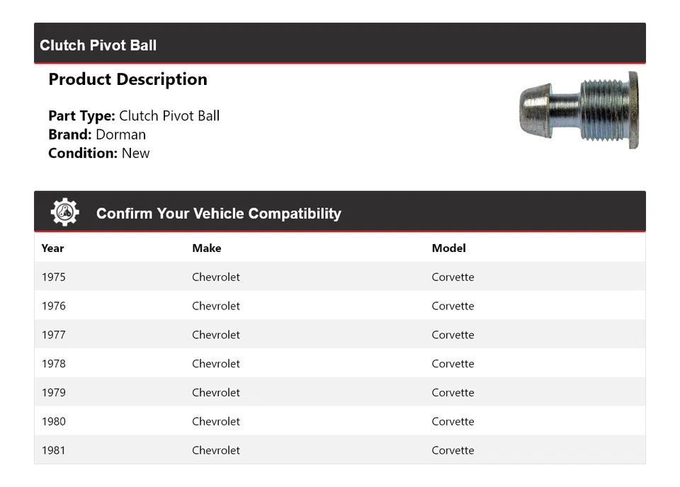 Bola pivotante embrague Chevrolet Corvette Dorman 1975-1981 1976 1977 1978 1979 Foto 2 de 4