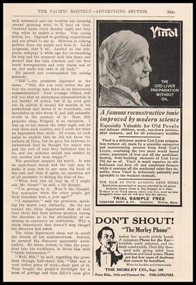 1908 Chester Kent Boston Vinol Cod Liver Tonic For Old People Quackery Print Ad