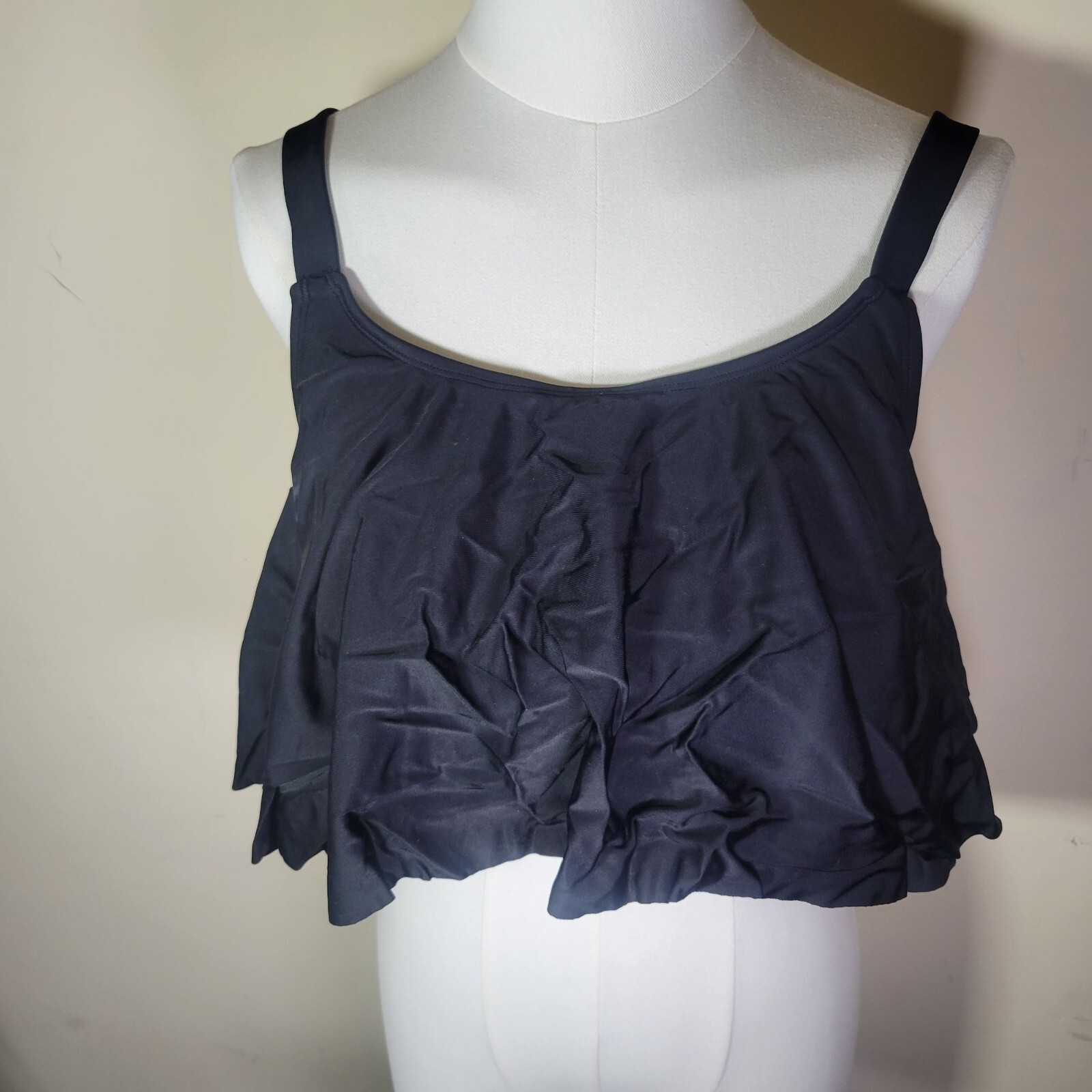 Shapermint Essentials Black Swim Ruffle Bikini Top Swimwear  #81007 Size 2XL