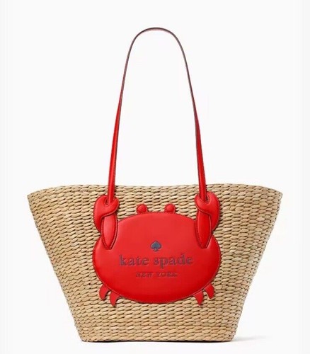 🌸 Kate Spade Pinch Me RED CRAB Straw Tote Woven Wicker Shoulder Bag Novelty NWT - Picture 1 of 9