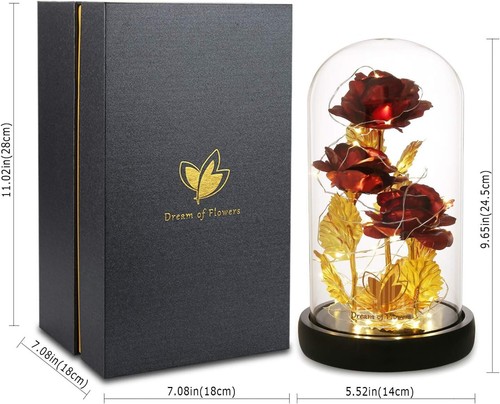 Eternal Red Rose in Glass Dome with LED Lights - Ideal Valentine's Gifts for Her - Picture 7 of 9