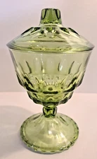 Vintage Hazel-Atlas Olive Green Pedestal Candy Dish Reflection Thumbprint