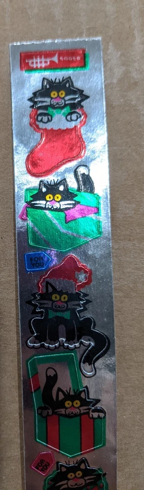 Vtg 1984 Cardedign TOOTS Foil Christmas Kitty Sticker Strip - Image 2 of 4
