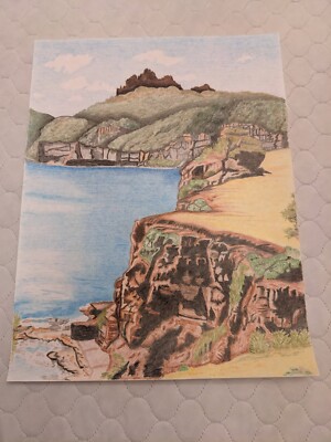 Drawings of Nature, Art, Colored Pencil Art, Mountain, Tasmania Fossil Bay