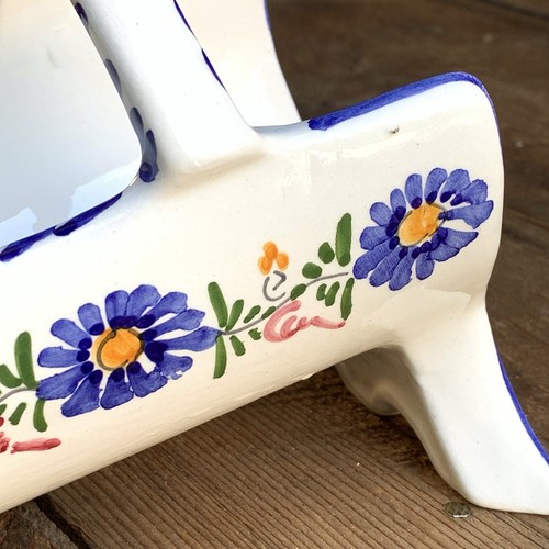 Wine Bottle Holder Caddy Handpainted Flowers on Ceramic from Spain - Picture 8 of 13