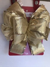 Celebrate It Christmas Big gold Bow Christmas, Birthday, Anniversary Gift Topper