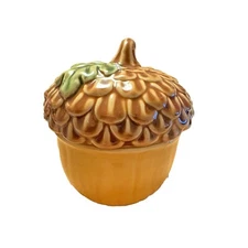 Pier 1 Imports Acorn Bowl Lid 6”Candy Jar Biscuit Cookie Fall Autumn Stoneware
