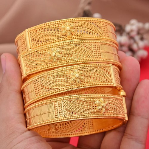 1pc 24k Gold Plated Bollywood Jewelry Dubai Bracelet Indian Fashion Open Bangles - 第 5/6 張圖片