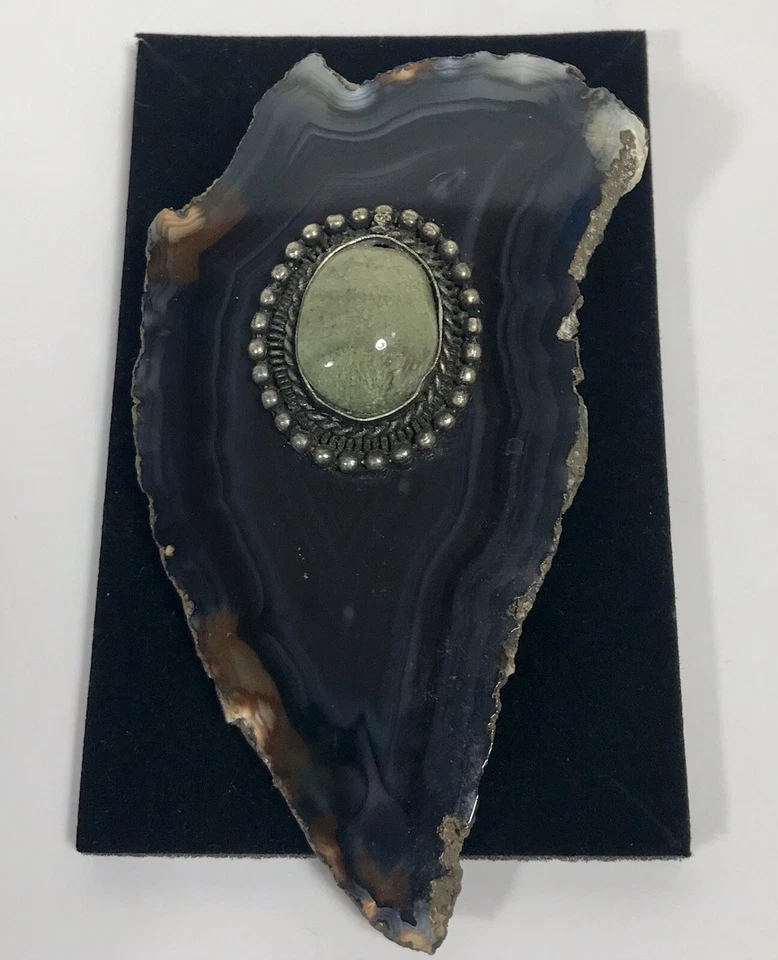 Broche de ágata broche rebanada de geoda natural azul 3,5” piedra central estilo suroeste Foto 3 de 4