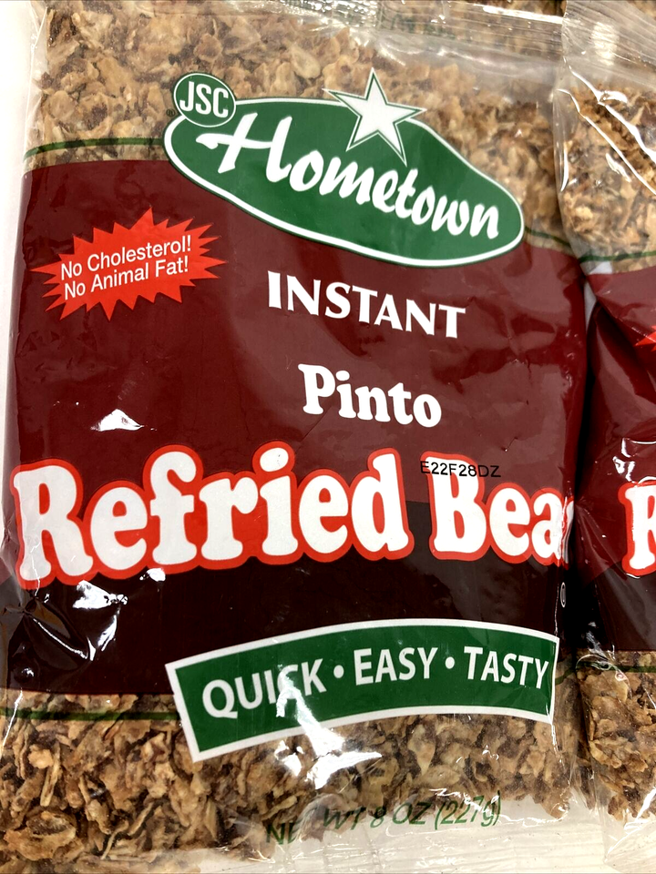 4 Packs (8 oz each) JSC Hometown Instant Refried Beans Shelf Stable