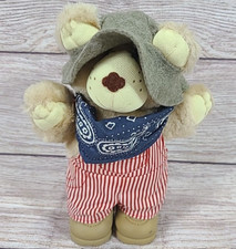Vintage Furskins Dudley Plush Bear Stuffed Animal Striped Overalls 7" 1986