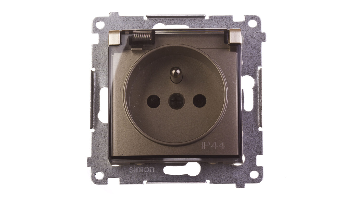 Simon 54 Splashproof socket with/out IP44 with transparent cover, matt go /T2UK