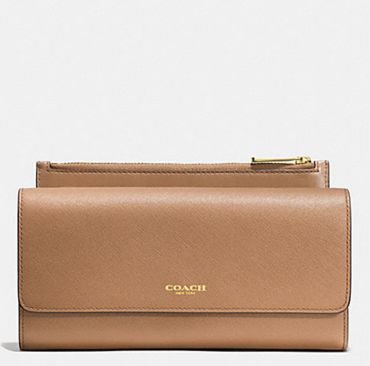 NWT COACH SAFFIANO LEATHER SLIM ENVELOPE WALLET BRINDLE LIGHT GOLD