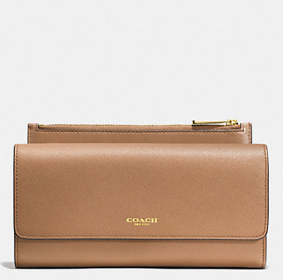 小物 COACH Leather Wallet Ivory Beige Long Coach - Beige/Gold/White Long Zip Around Phone Wallet