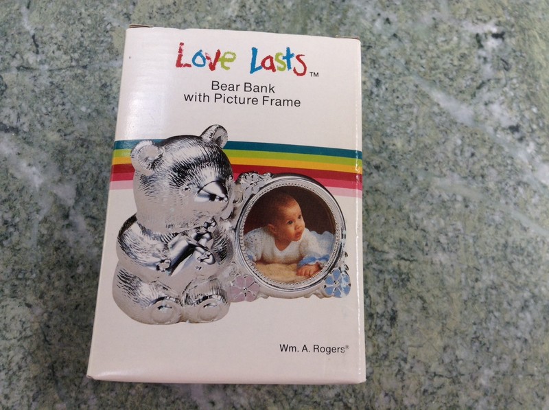 Wm. A. Rogers Love Lasts Silverplate Bear Bank With Picture Frame