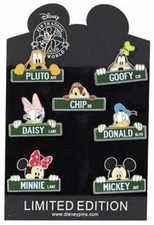 Street Signs 7 Pin Set Disney Characters Park Trading Pins Brand New On Cardback