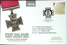 WWI Hero GEORGE STRINGER VC Manchester Regiment 1916-2016 GB Cover Newton Heath
