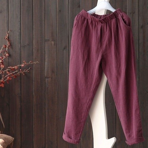 Plus Size Women Cotton Linen Harem Pants Baggy Casual Trousers Elastic Waistband - Picture 5 of 15