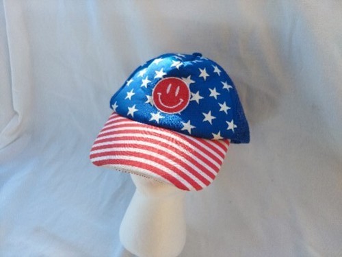Smiley Face Emoji Trucker Hat Americana Red White Blue Unisex Snapback Foam Cap - Picture 8 of 8