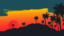 Landscape  art mountains palm trees sunset Custom Gaming Mat Desk