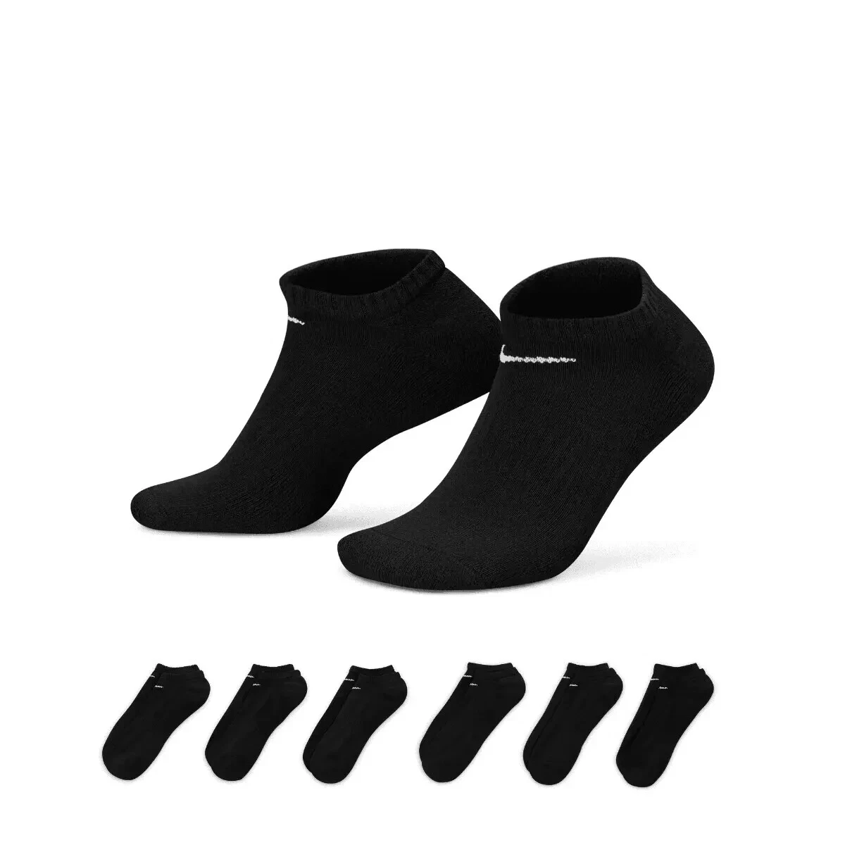 Nike Everyday Cushion NO SHOW Socks 6 pack BLACK Men's MEDIUM 6-8 NEW