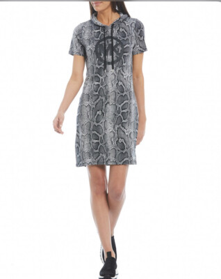 MICHAEL Michael Kors Snakeskin Print Logo Short Sleeve Hoodie Dress Size M 