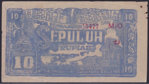 Indonesien 10 Rupiah 1948 lokale Südsumatra Ausgabe, gut, wählen Sie S203