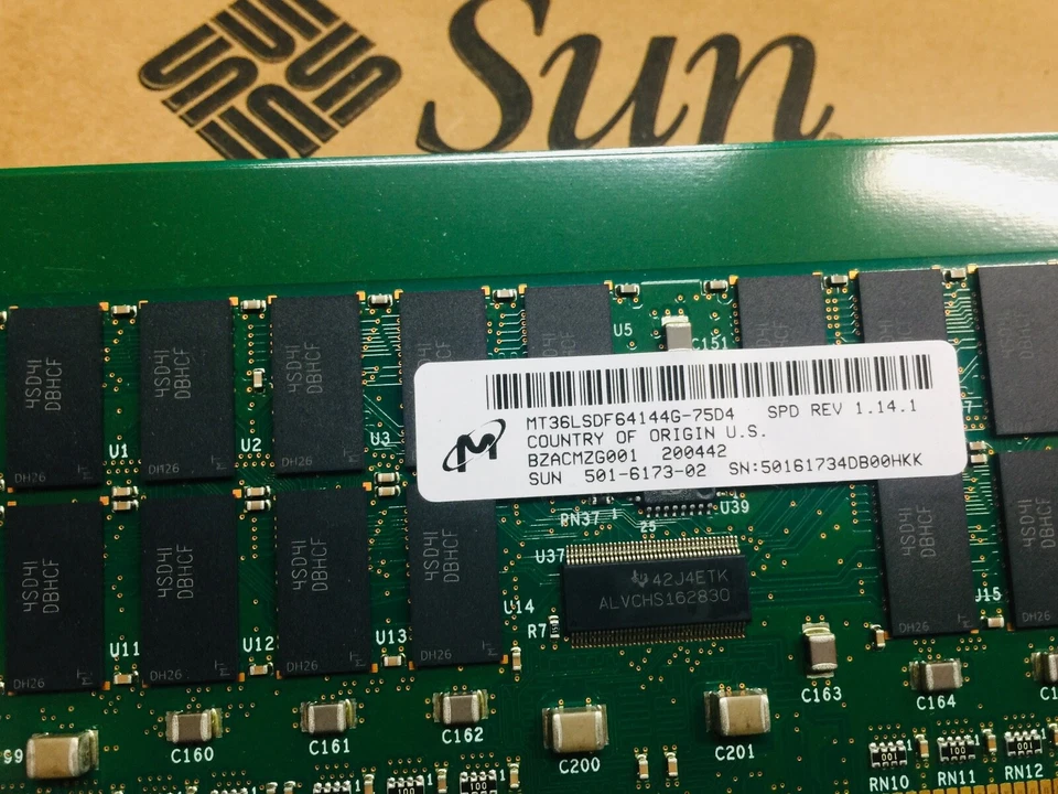 NEW, SUN 501-6173-02  Spd:1.14.1, 1GB Memory,MT36LSDF64144G-75D4, = Test-PASS - Image 2 of 3