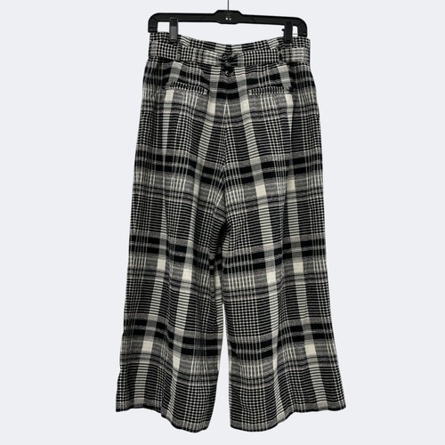Anthropologie Ett Twa Pants Womens 6 Black White Luca Plaid Cropped Wide Leg - Picture 2 of 13