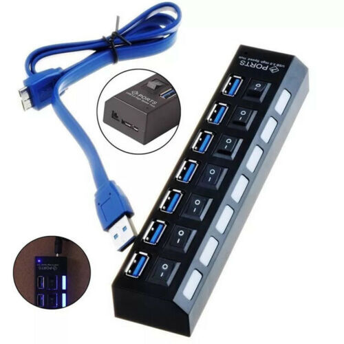 7 Port USB 2.0 / 3.0 Hub Splitter Adapter High Speed For PC Laptop Mac Desktop - Picture 18 of 21