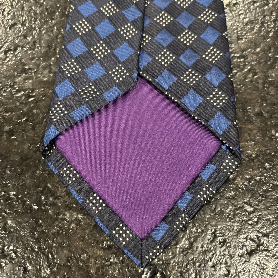 Corbata Ralph Lauren Etiqueta Púrpura Seda INGLATERRA Lujo Geométrica Dos Tonos Azul Foto 3 de 4