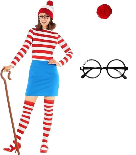 where's wally ladies fancy dress Ladies Wheres Wally Wenda Costume Striped Fancy Dress Book Week Outfit