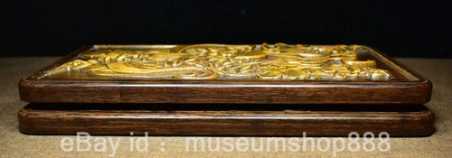 14" Old Chinese Ebony Wood Inlay Bamboo Reed Door God Sculpture Pendant Pair - Picture 7 of 9