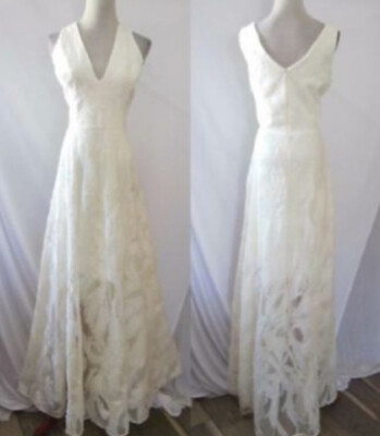 dress the population marlene NWT Dress The Population "Marlene" Plunging Embroidered Mesh Maxi Dress, Ivory M