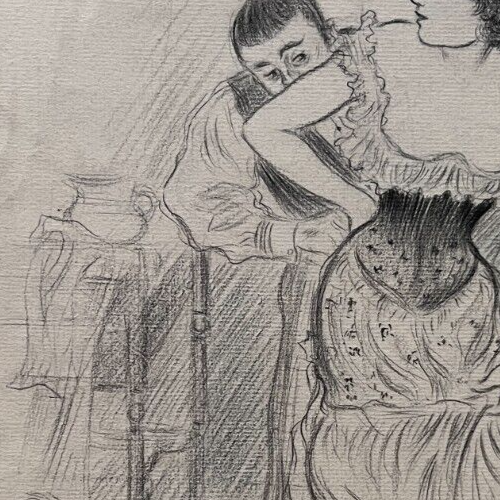 Antiguo Dibujo Original Edouard COUTURIER (1871-1903) Pareja, Mujer, Hombre Firmado - Imagen 4 de 8