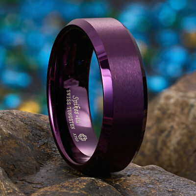 8mm Purple Brushed Classic Tungsten Ring ATOP Simplicity Men