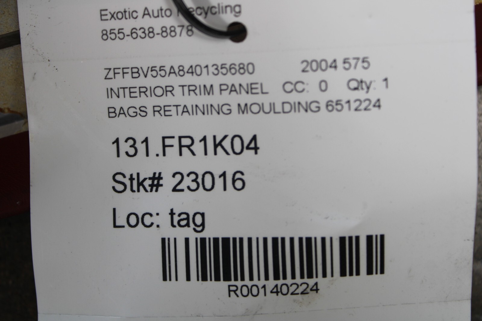Ferrari 575, Bag Retaining Moulding Interior Trim, Used, P/N 651224